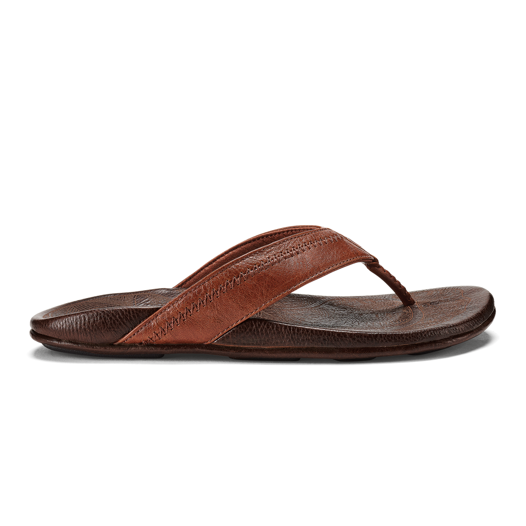Hiapo Men's Leather Beach Sandals - Rum / Dark Wood