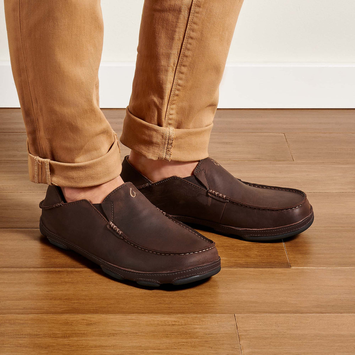 Moloa Men's Leather Slip-On Shoes - Dark Wood / Dark Java