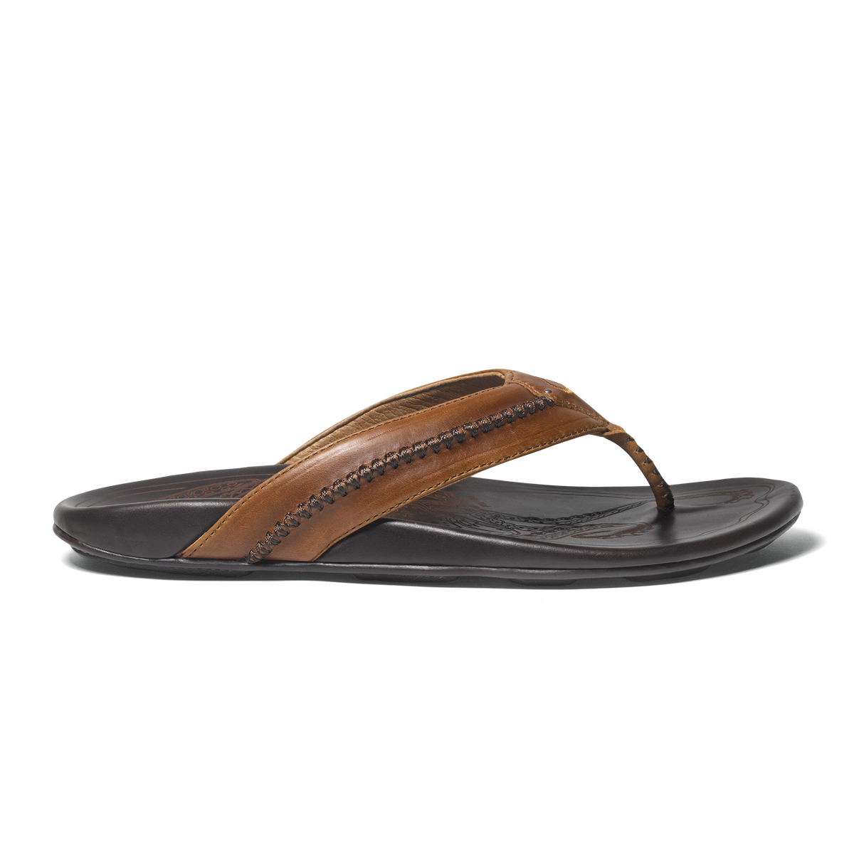 Mea Ola Men's Leather Beach Sandals - Tan / Dark Java