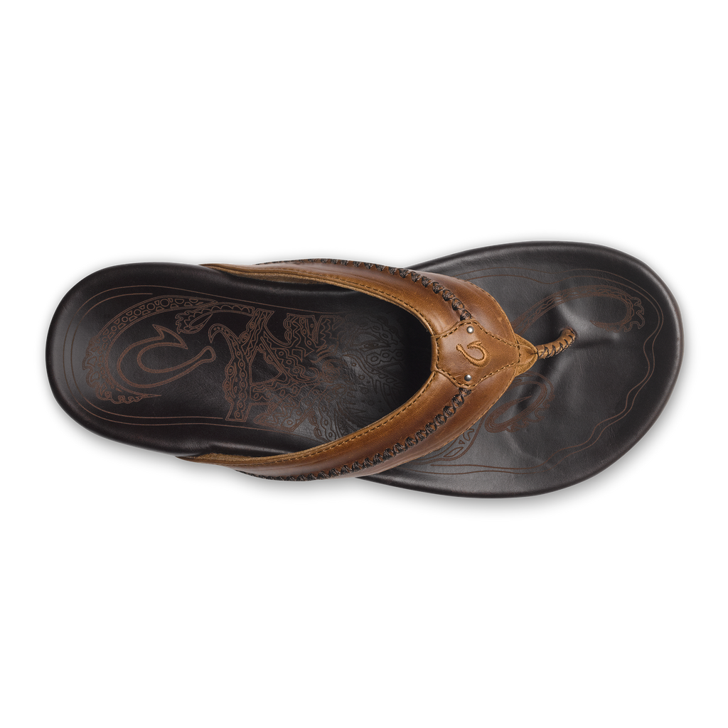 Mea Ola Men's Leather Beach Sandals - Tan / Dark Java