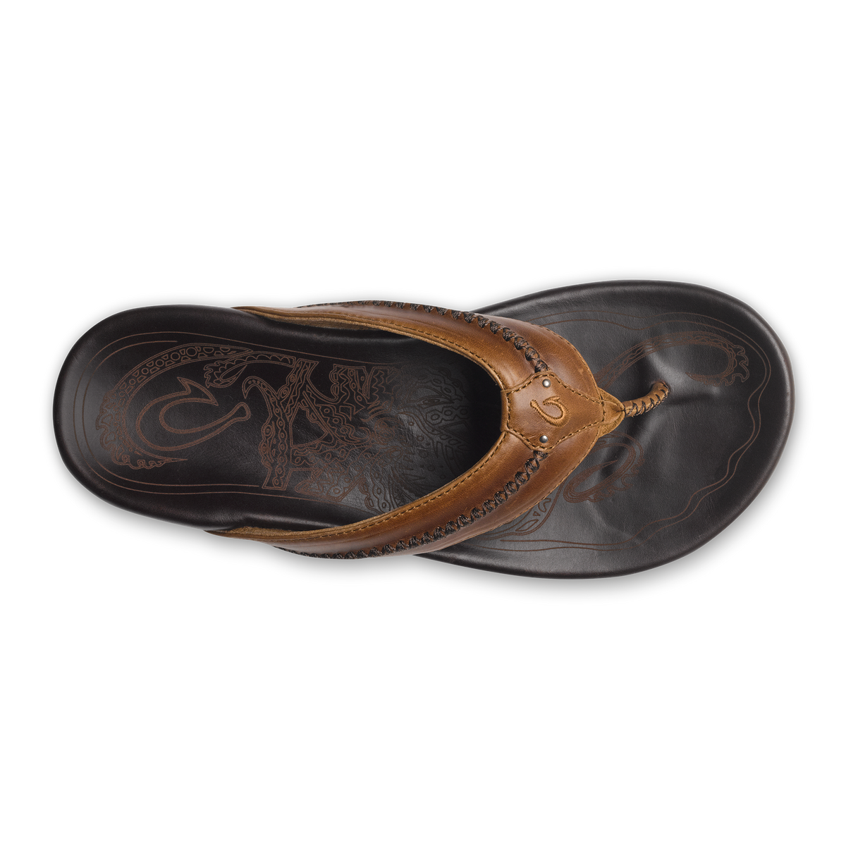 Mea Ola Men's Leather Beach Sandals - Tan / Dark Java