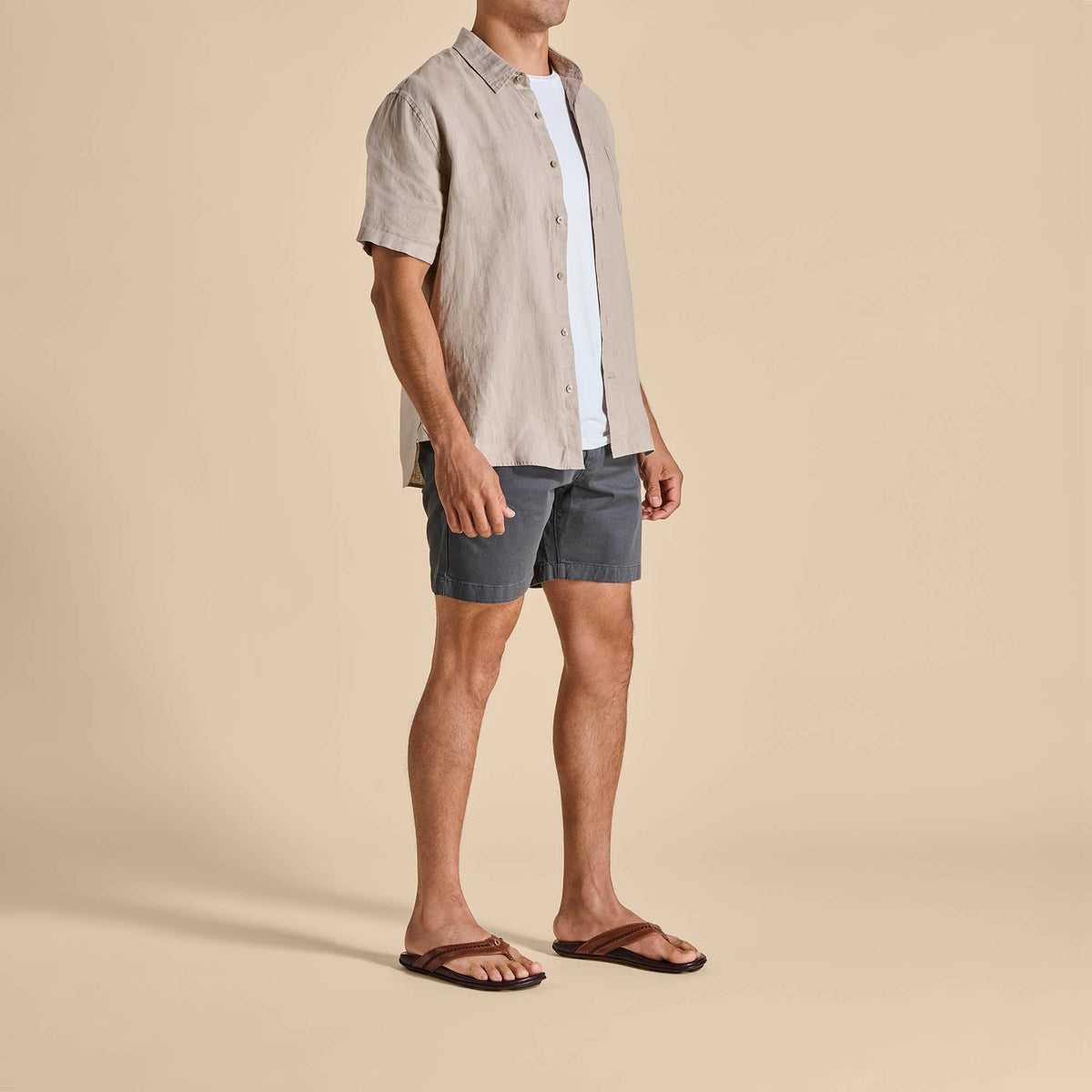 Mea Ola Men's Leather Beach Sandals - Tan / Dark Java