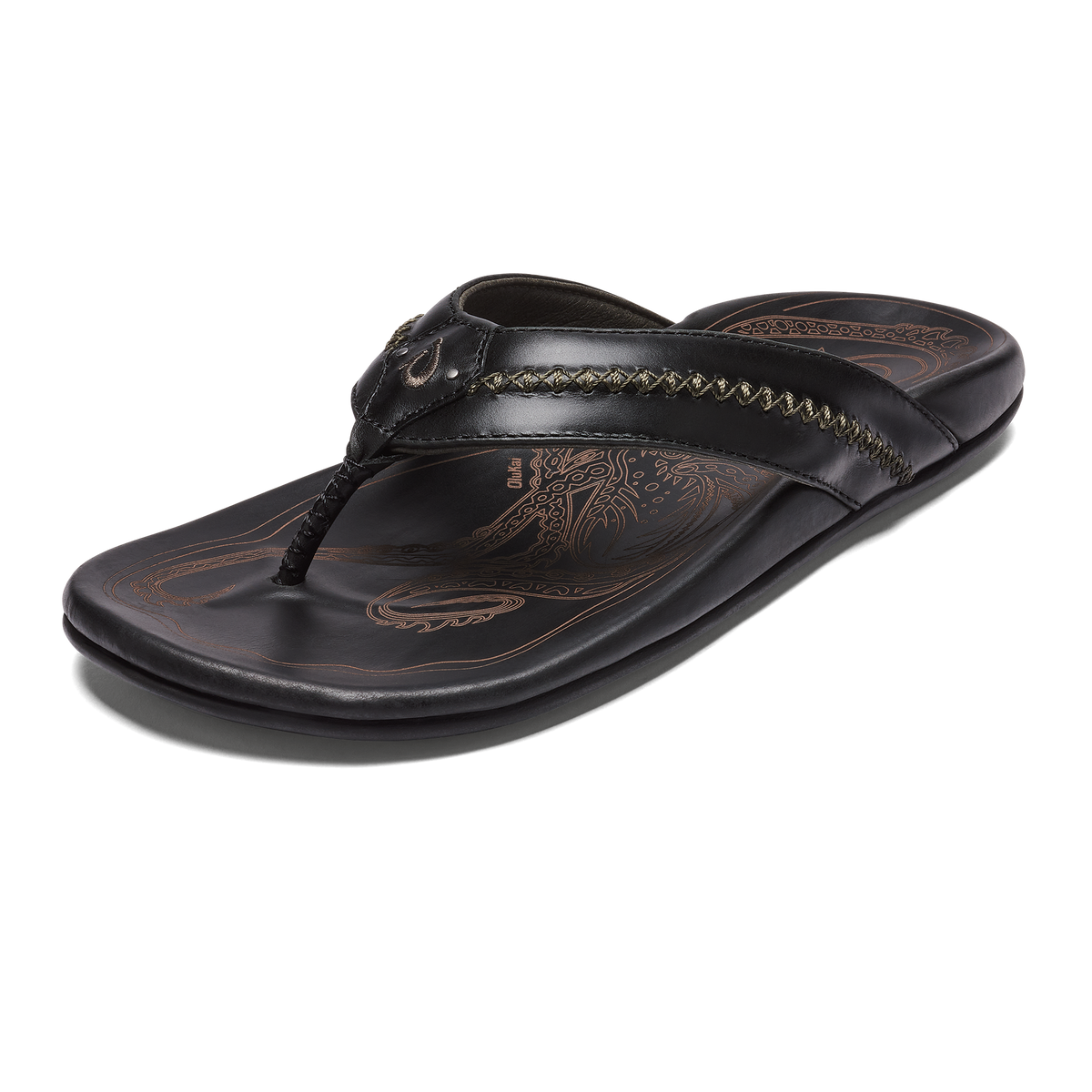 Mea Ola Men's Leather Beach Sandals - Black