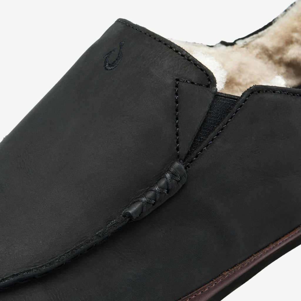 Moloa Men's Leather Slippers - Black / Dk Java