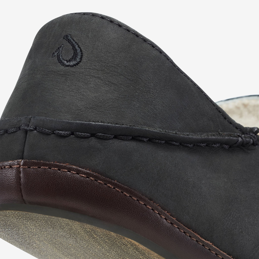 Moloa Men's Leather Slippers - Black / Dk Java