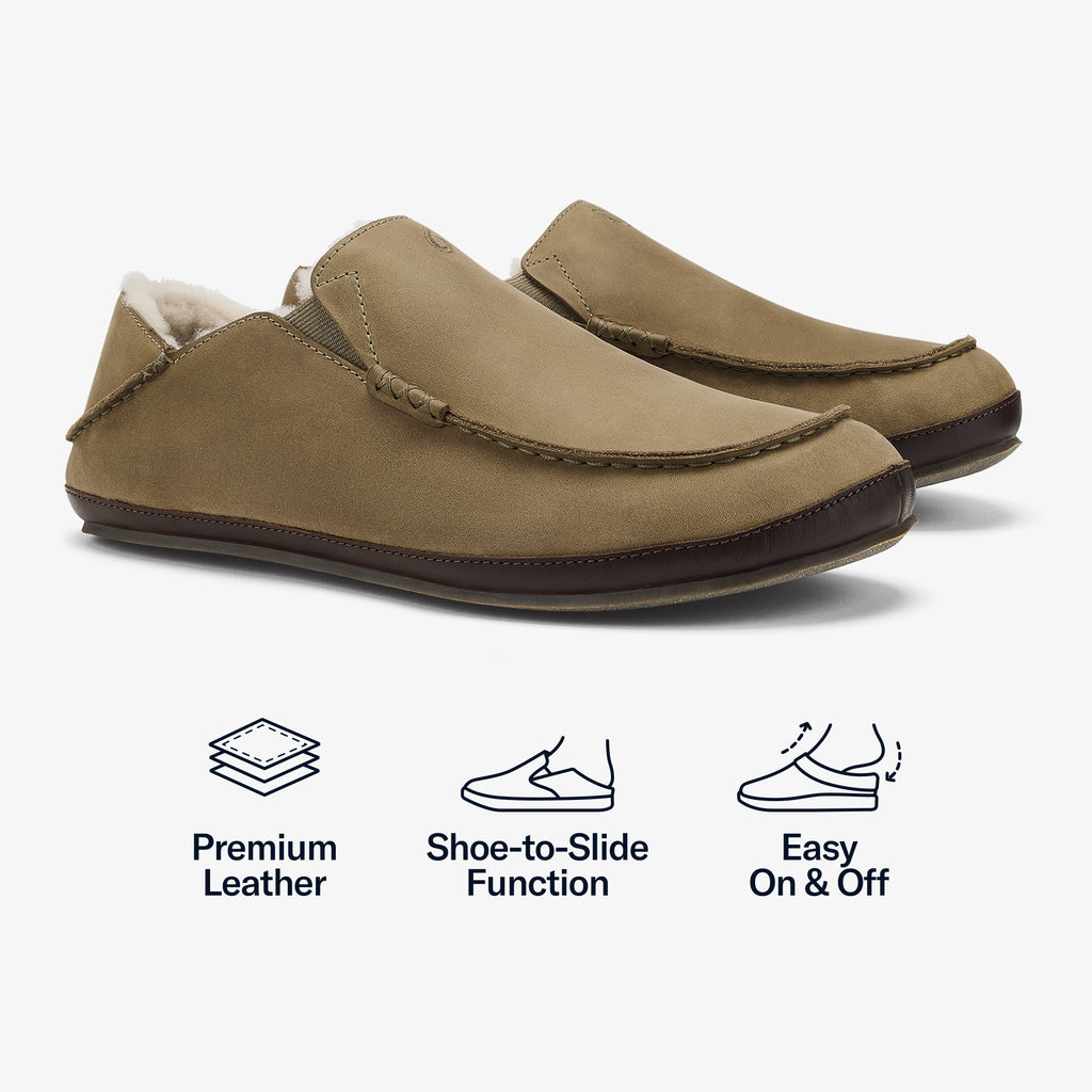 Moloa Men's Leather Slippers - Clay / Dk Java