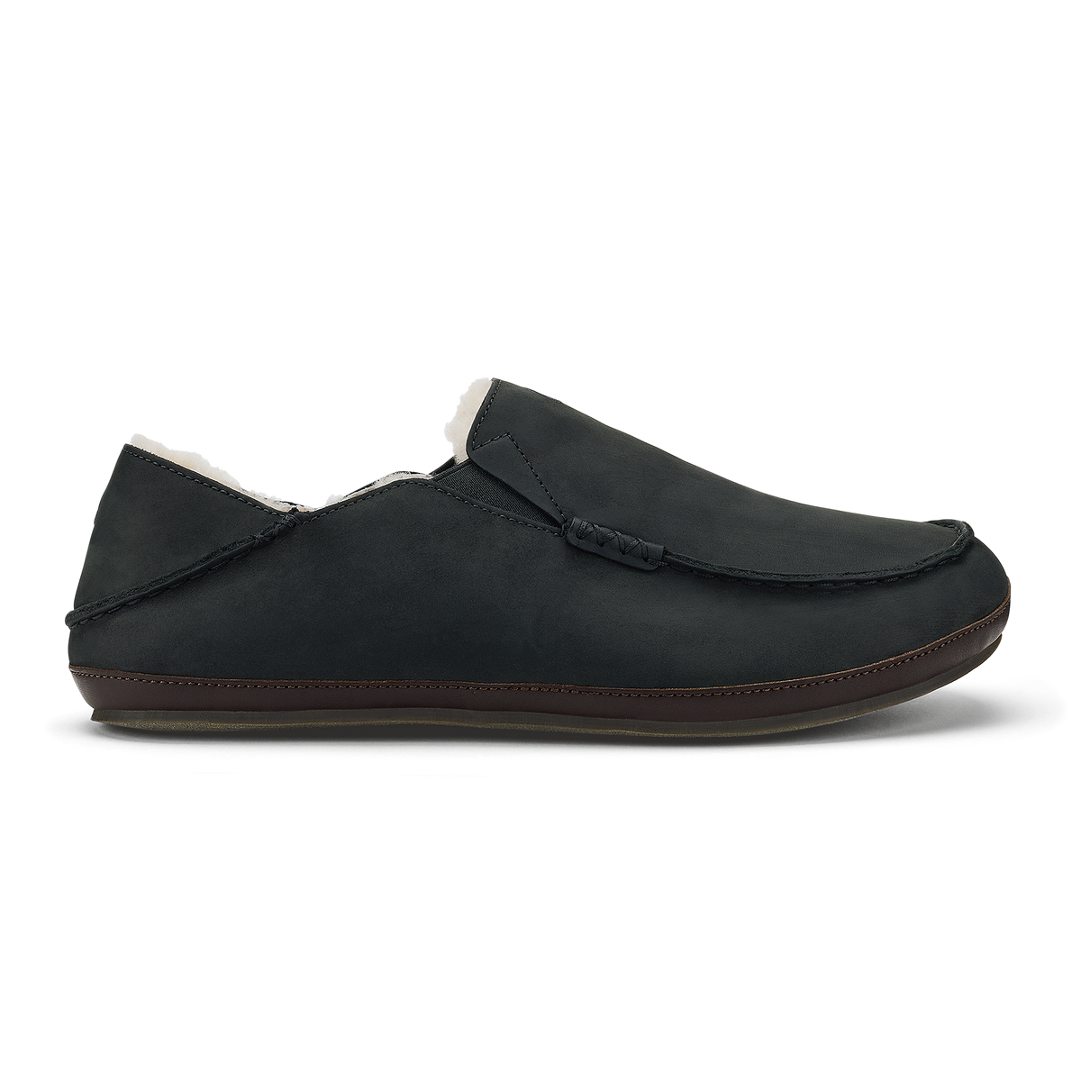 Moloa Men's Leather Slippers - Black / Dk Java