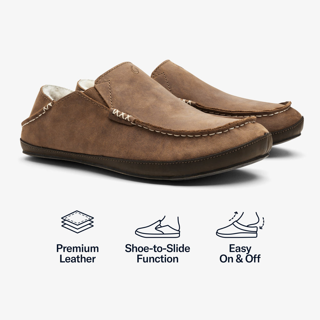 Moloa Men's Leather Slippers - Toffee / Dark Wood