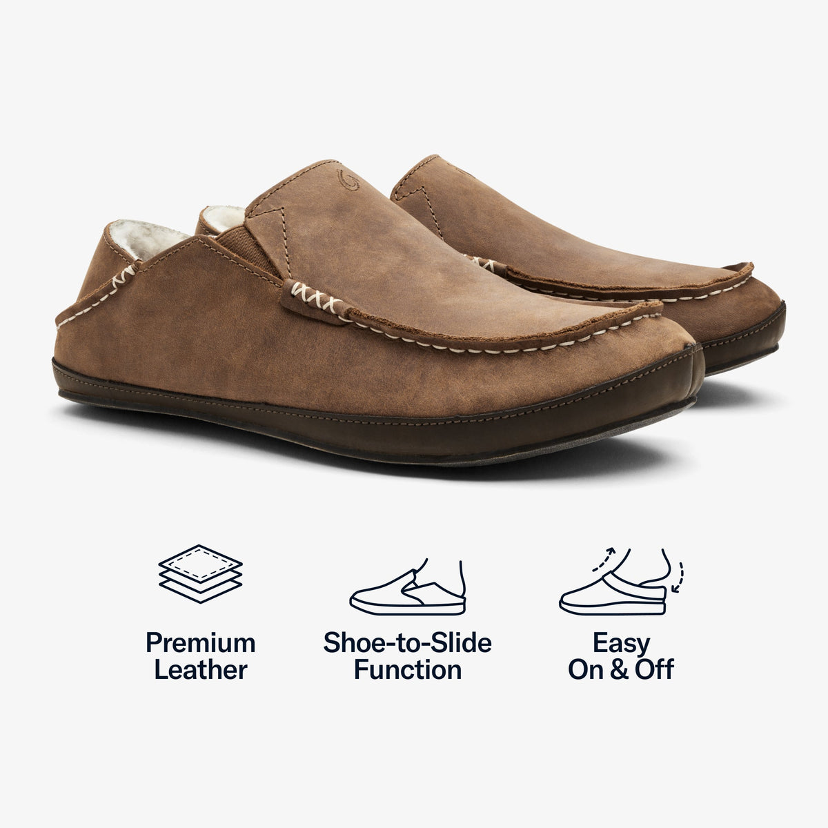 Moloa Men's Leather Slippers - Toffee / Dark Wood