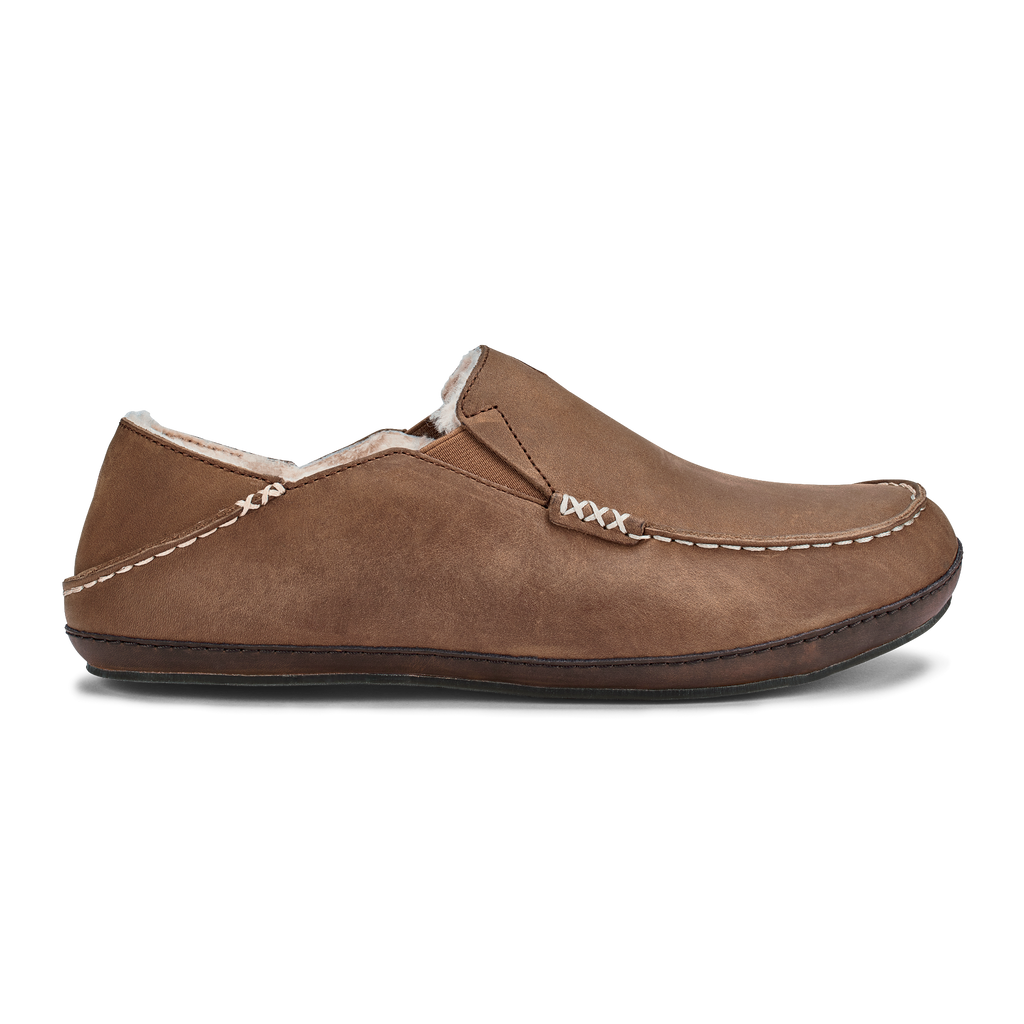 Moloa Men's Leather Slippers - Toffee / Dark Wood