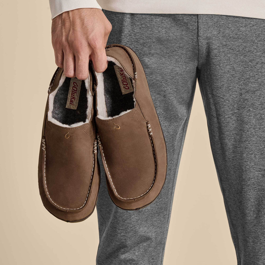 Moloa Men's Leather Slippers - Toffee / Dark Wood