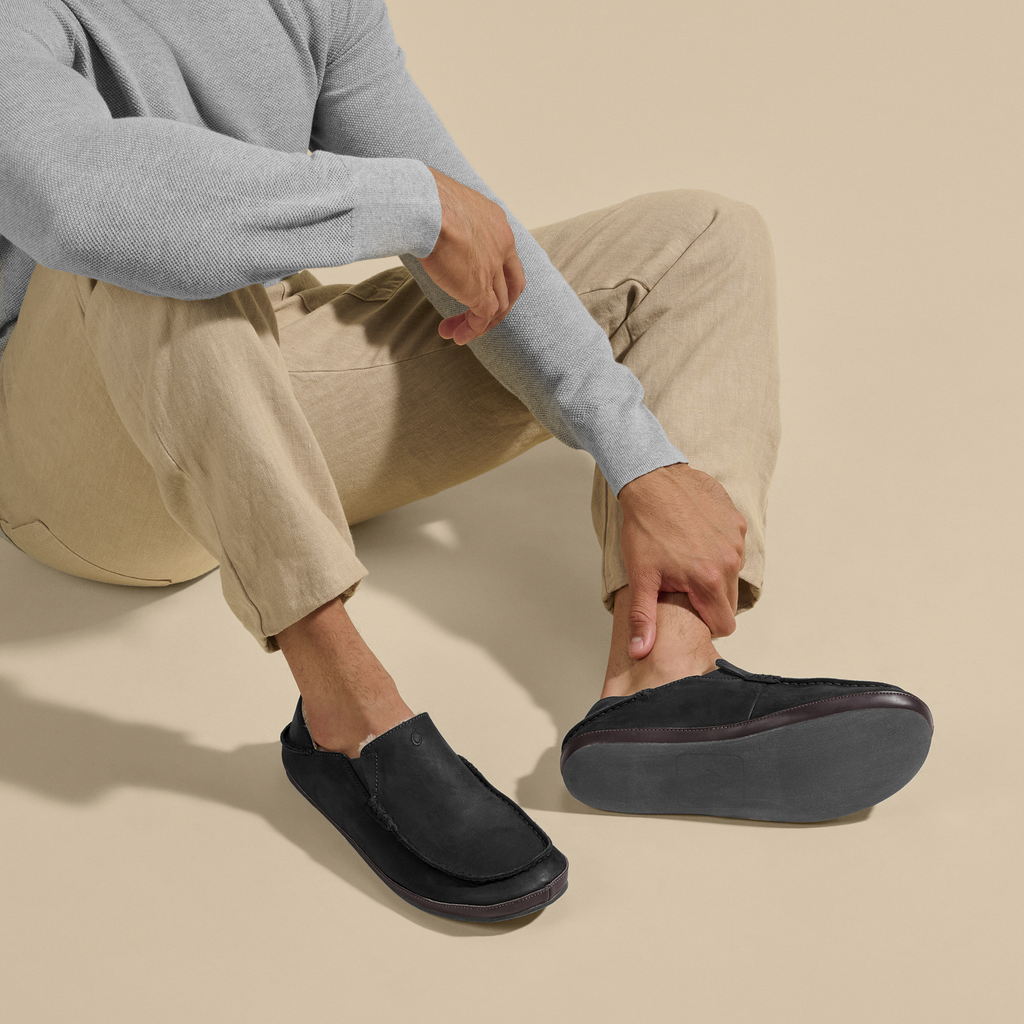 Moloa Men's Leather Slippers - Black / Dk Java