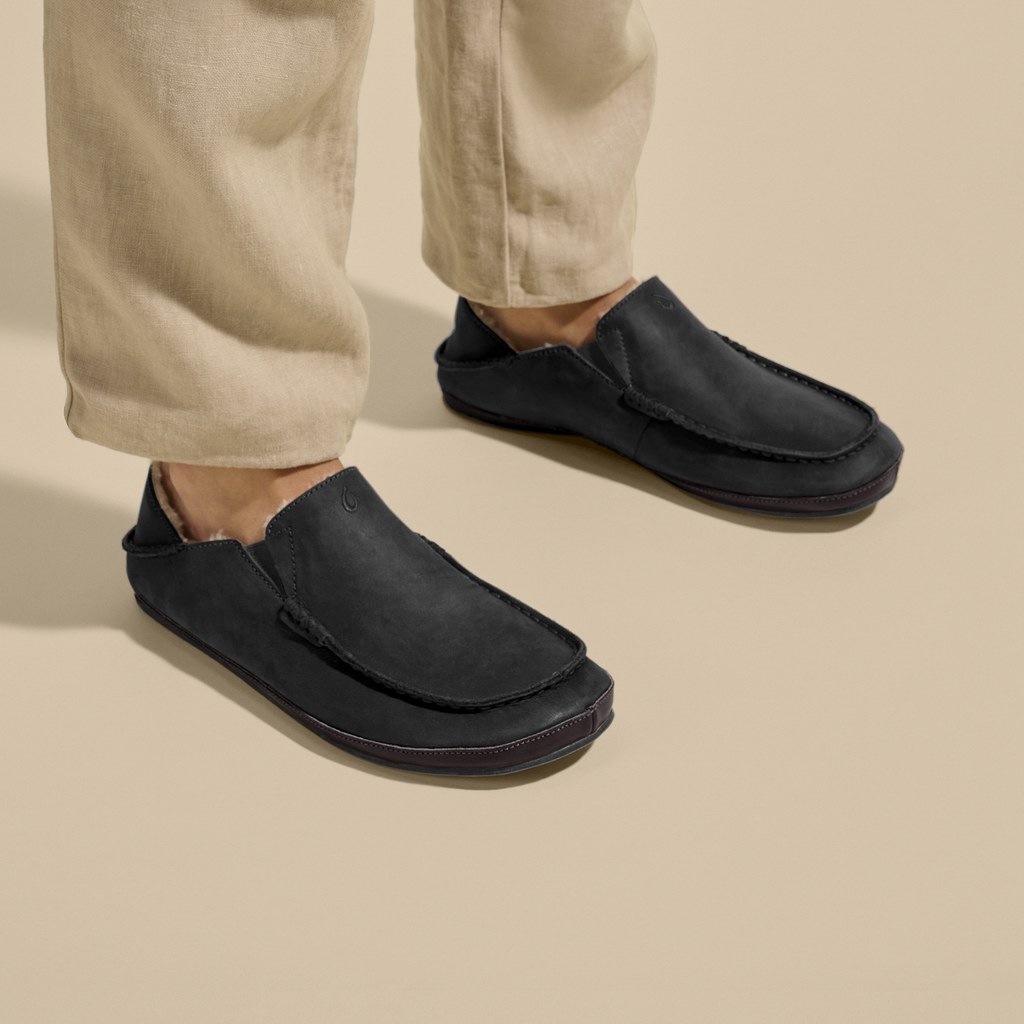 Moloa Men's Leather Slippers - Black / Dk Java