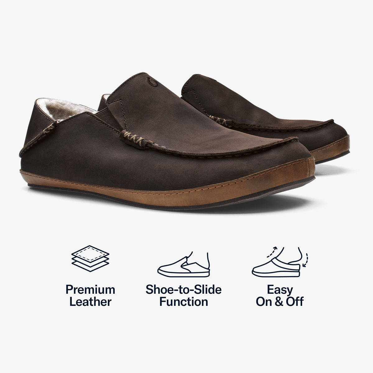 Moloa Men's Leather Slippers - Dark Wood