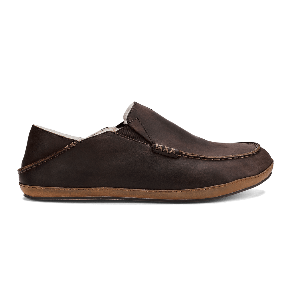Moloa Men's Leather Slippers - Dark Wood