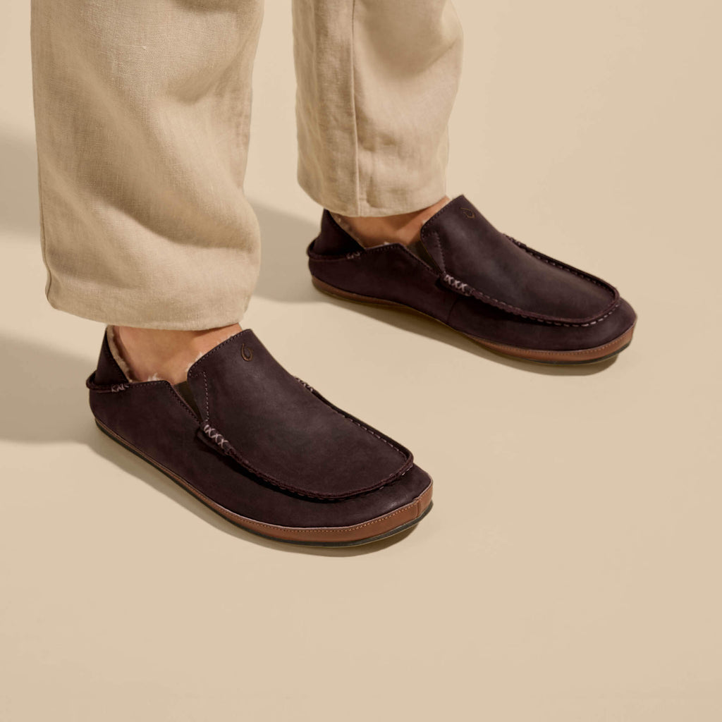 Moloa Men's Leather Slippers - Dark Wood