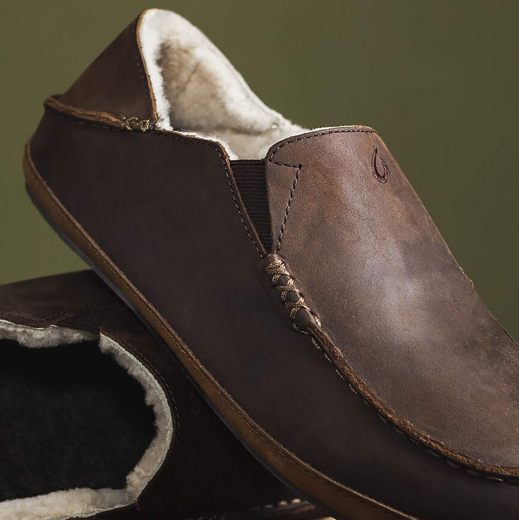 Moloa Men's Leather Slippers - Dark Wood