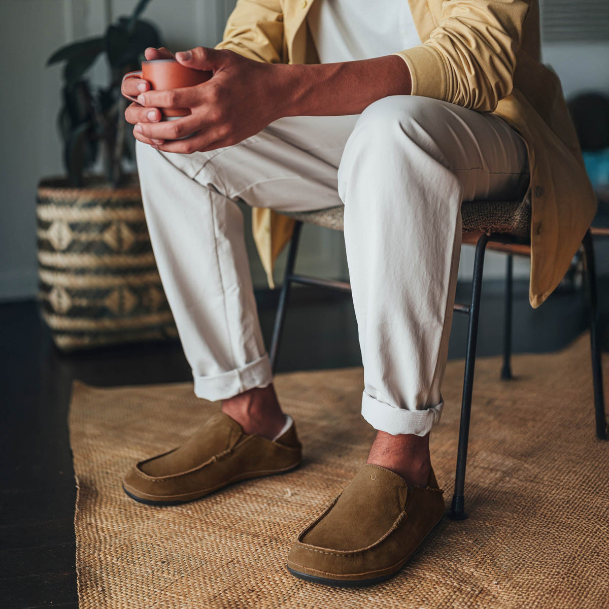 Moloa Men's Leather Slippers - Kona Coffee