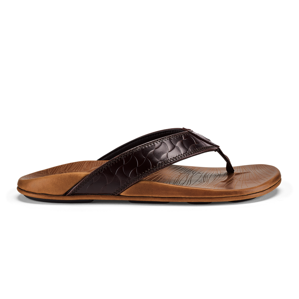 Hikianalia Men's Leather Beach Sandals - Dark Java / Tan
