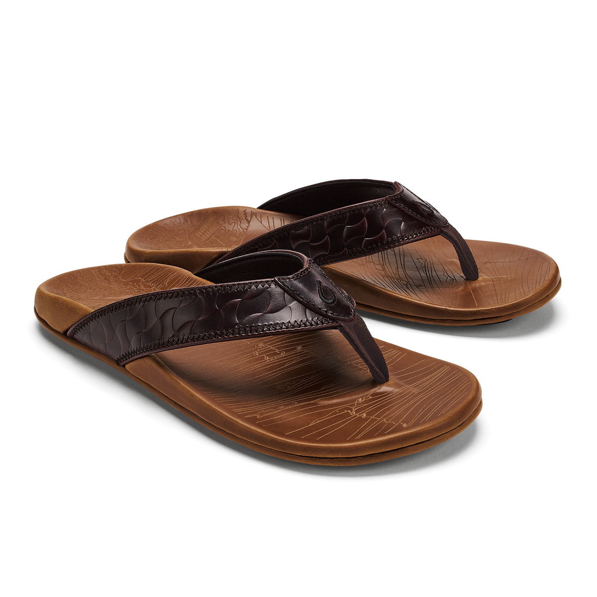 Hikianalia Men's Leather Beach Sandals - Dark Java / Tan