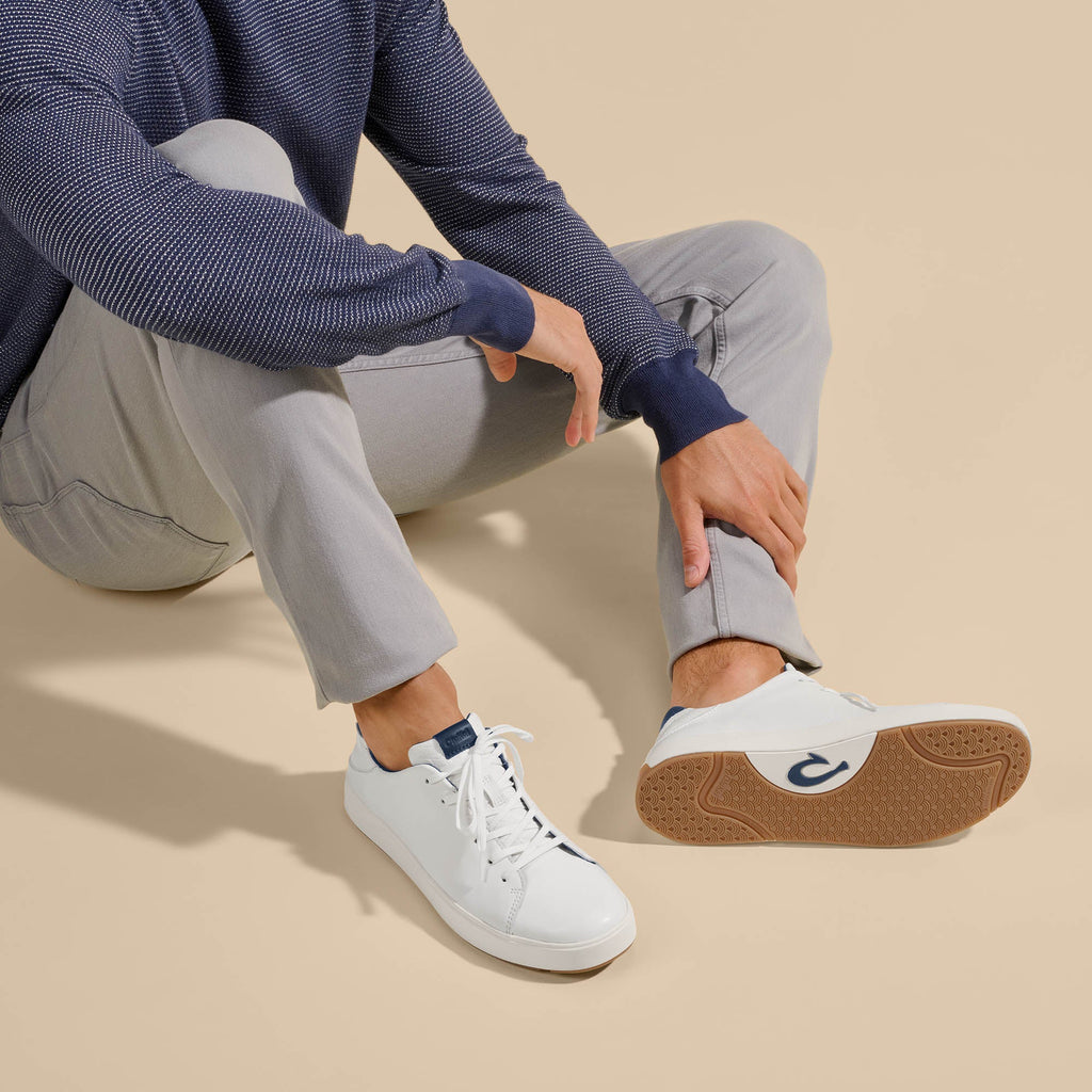 Laeahi Li Ili Men's Leather Sneakers - Bright White / Trench Blue