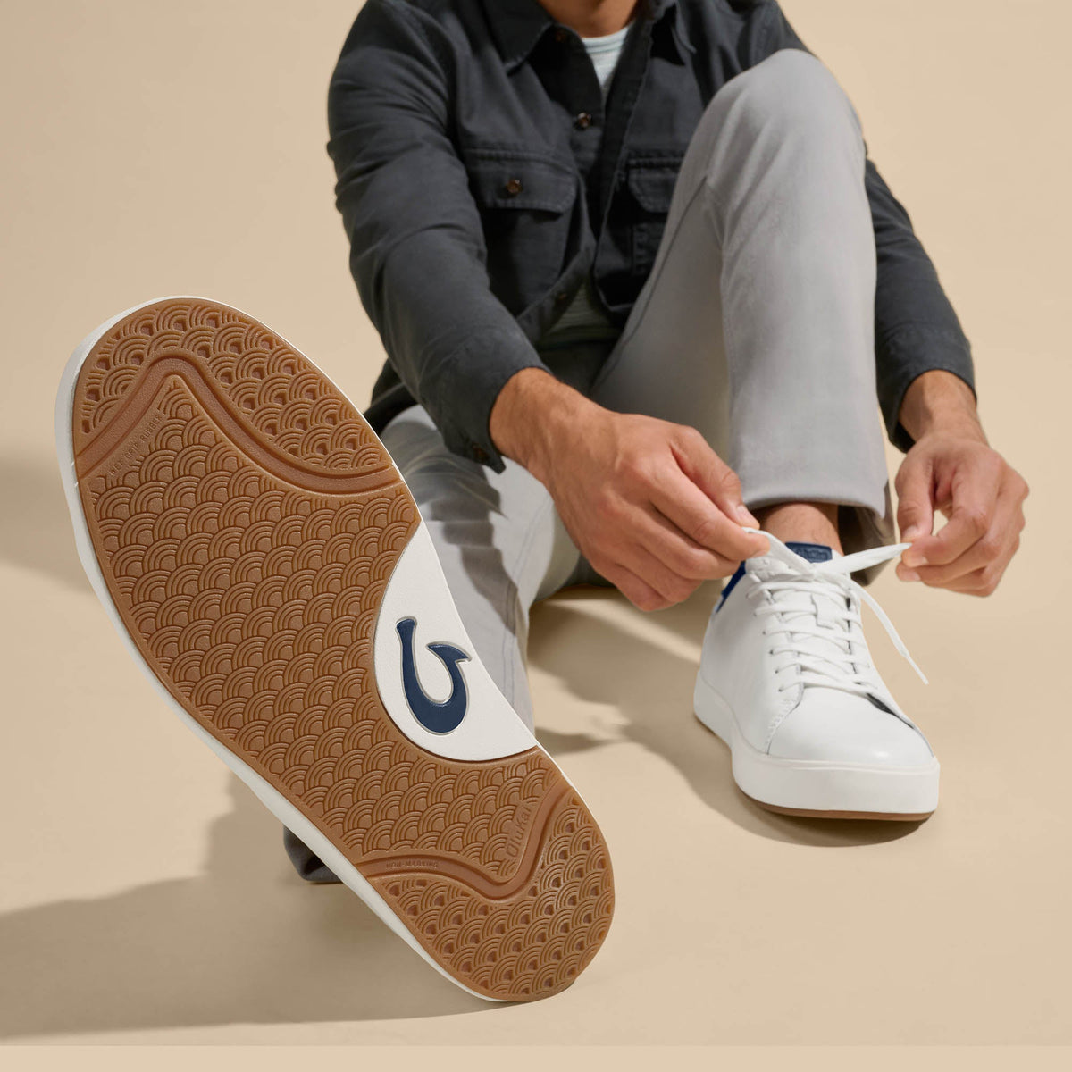 Laeahi Li Ili Men's Leather Sneakers - Bright White / Trench Blue