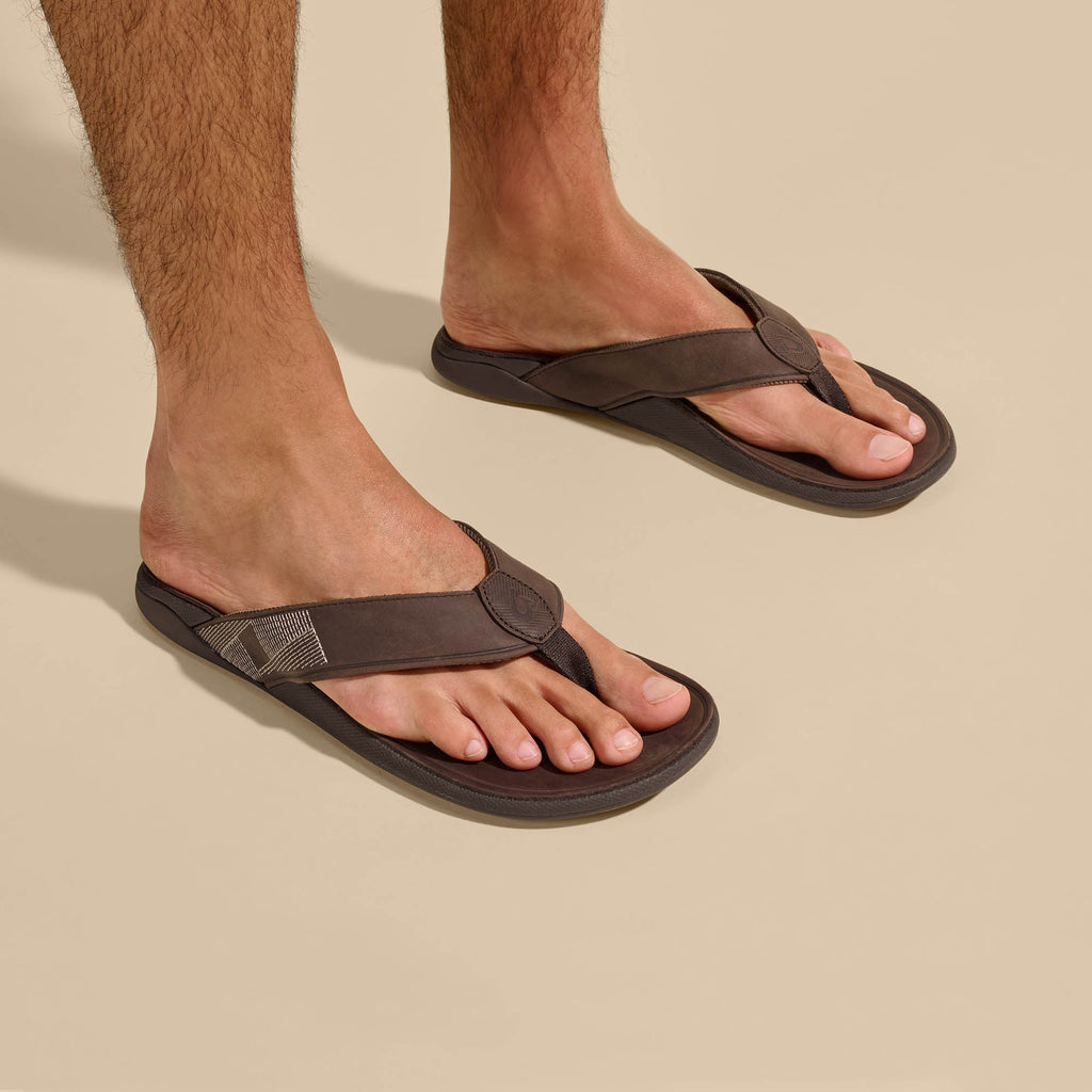 Tuahine Men's Leather Sandals - Dark Wood