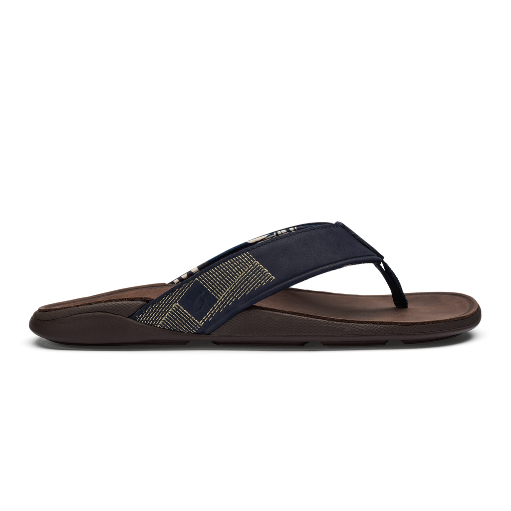 Tuahine Men's Leather Sandals - Trench Blue / Dark Wood