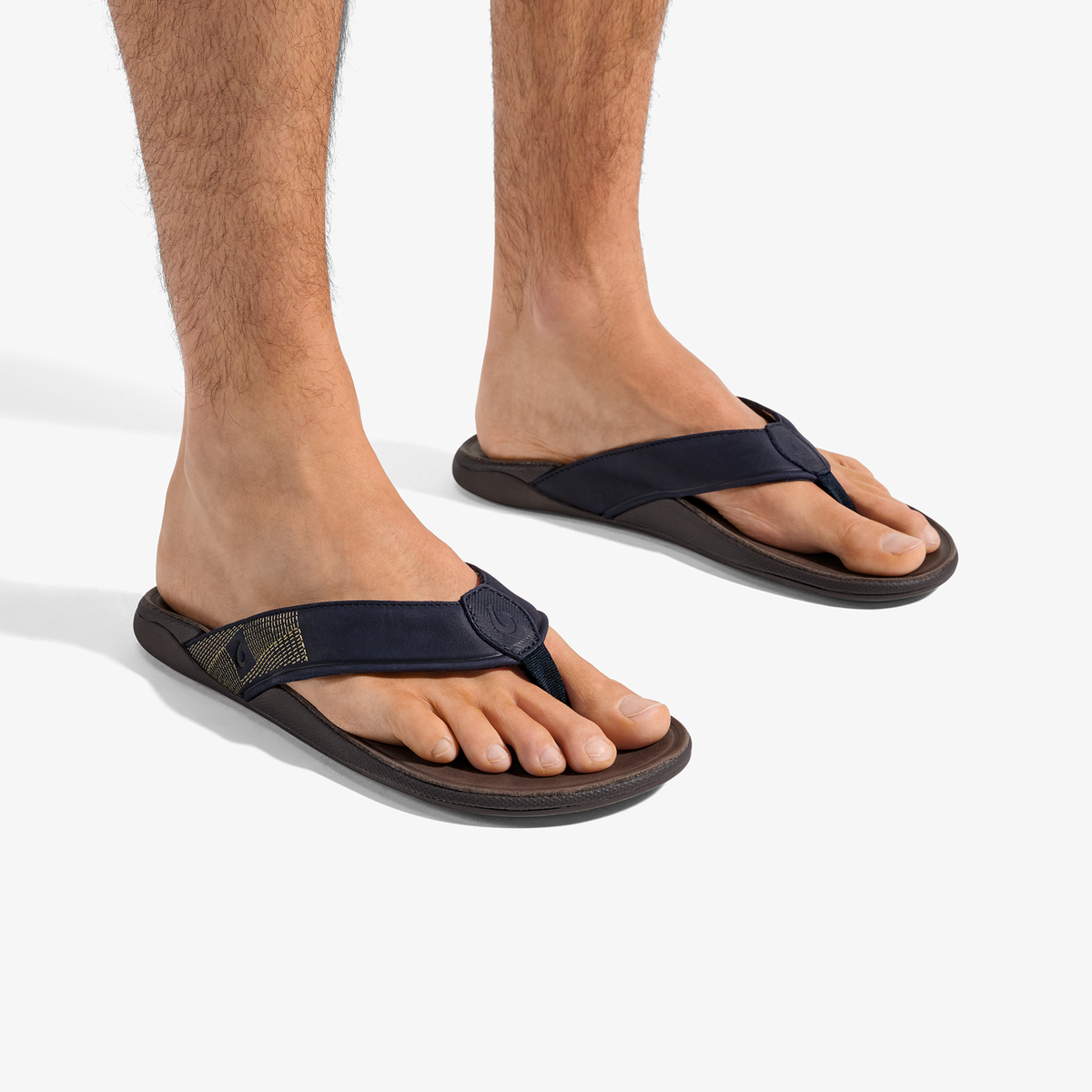 Tuahine Men's Leather Sandals - Trench Blue / Dark Wood