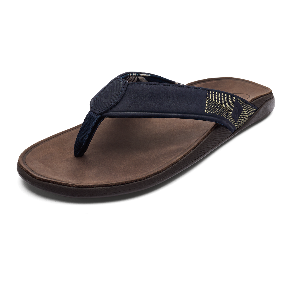 Tuahine Men's Leather Sandals - Trench Blue / Dark Wood