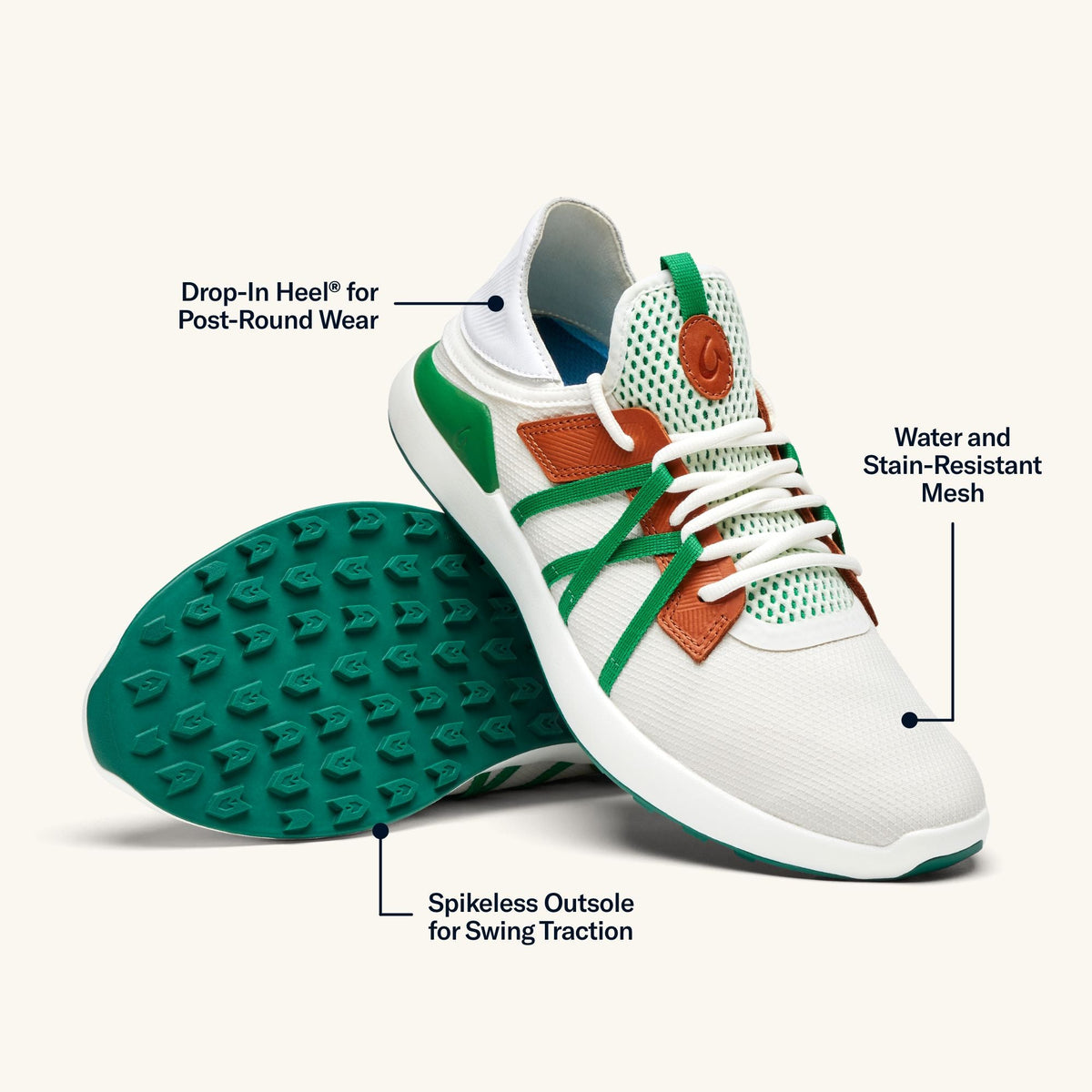 Manele Men's Breathable Golf Shoes - White / Bamboo