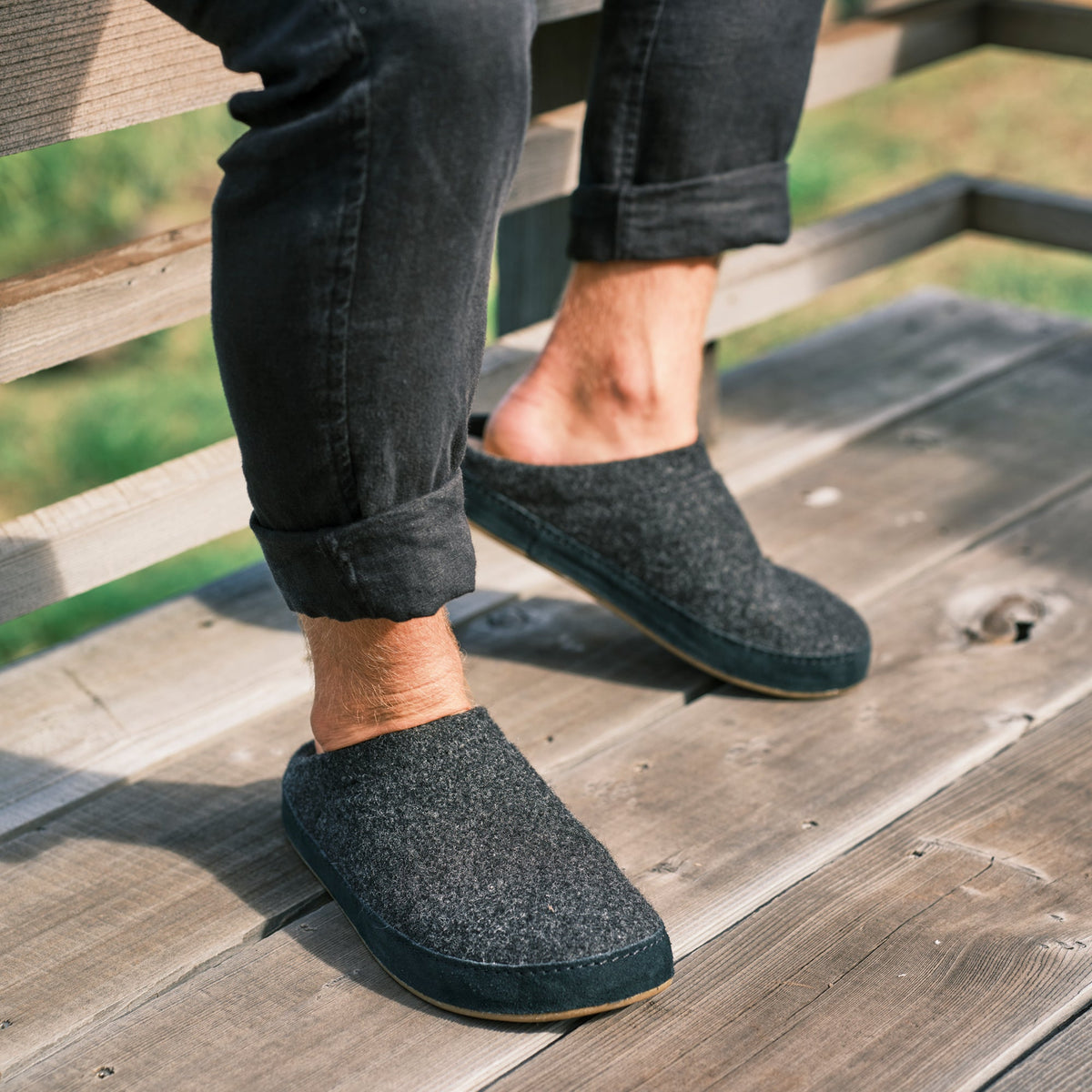 Hamani Hulu Men's Wool Mule Slipper - Dark Shadow