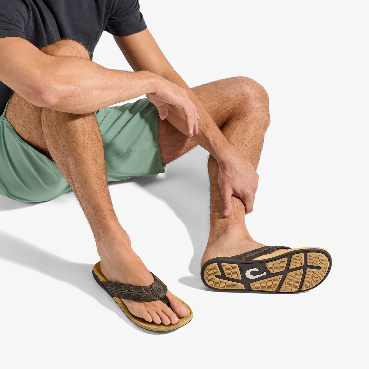 Tuahine Palm Men's Beach Sandals - Dk Java / Golden Sand