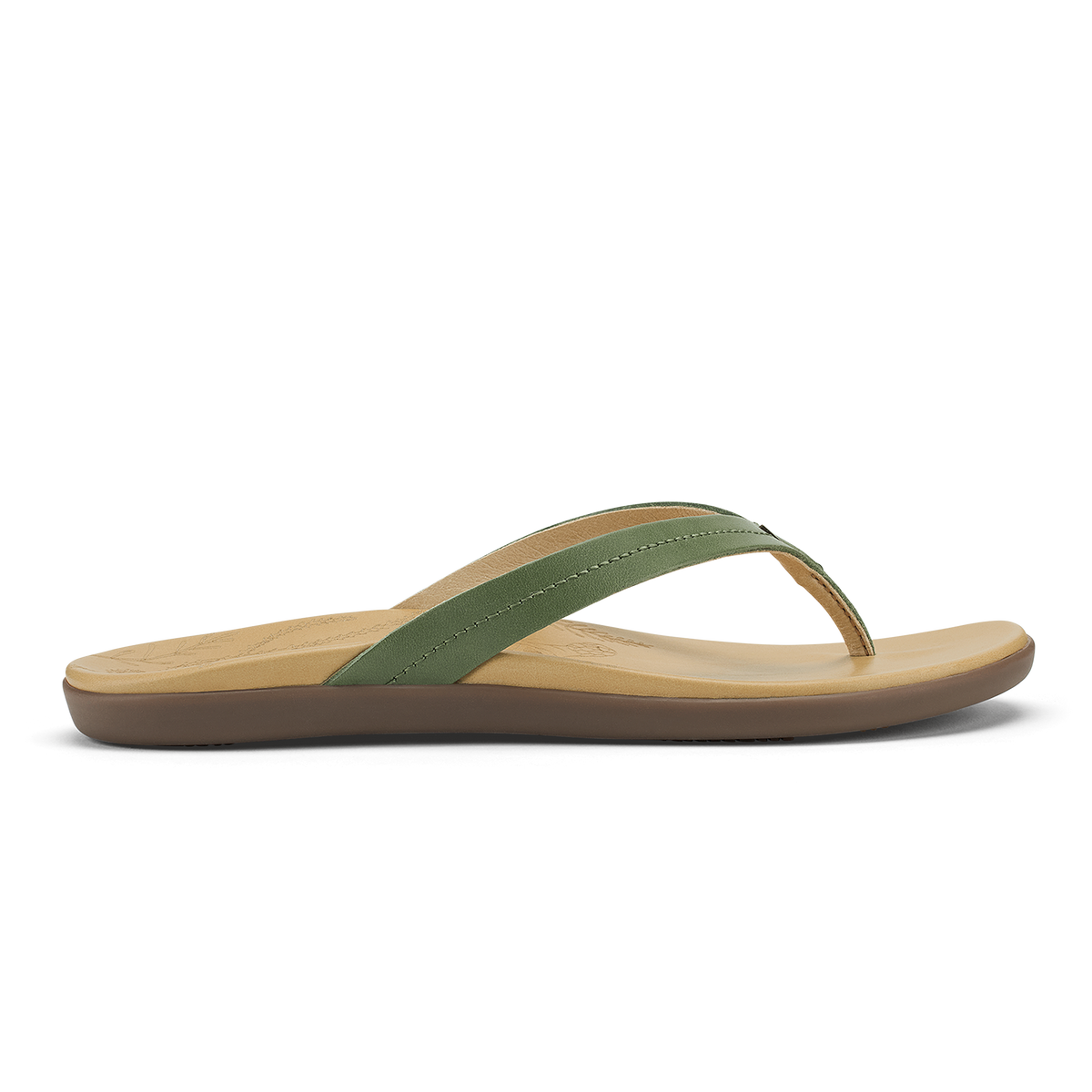 Honu Women's Leather Beach Sandals - Green Olive / Golden Sand