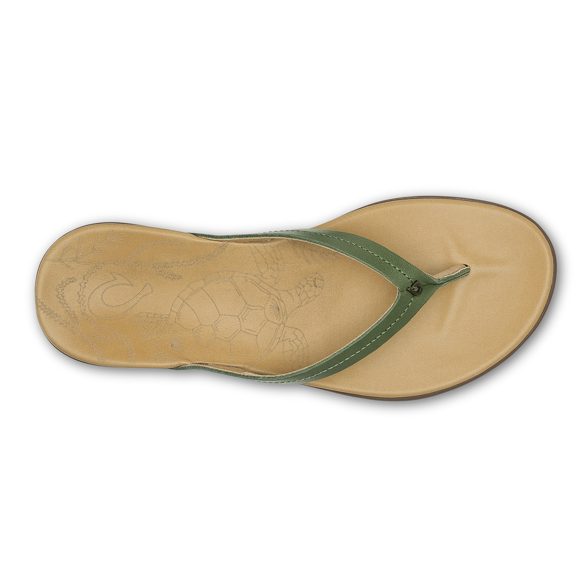 Honu Women's Leather Beach Sandals - Green Olive / Golden Sand