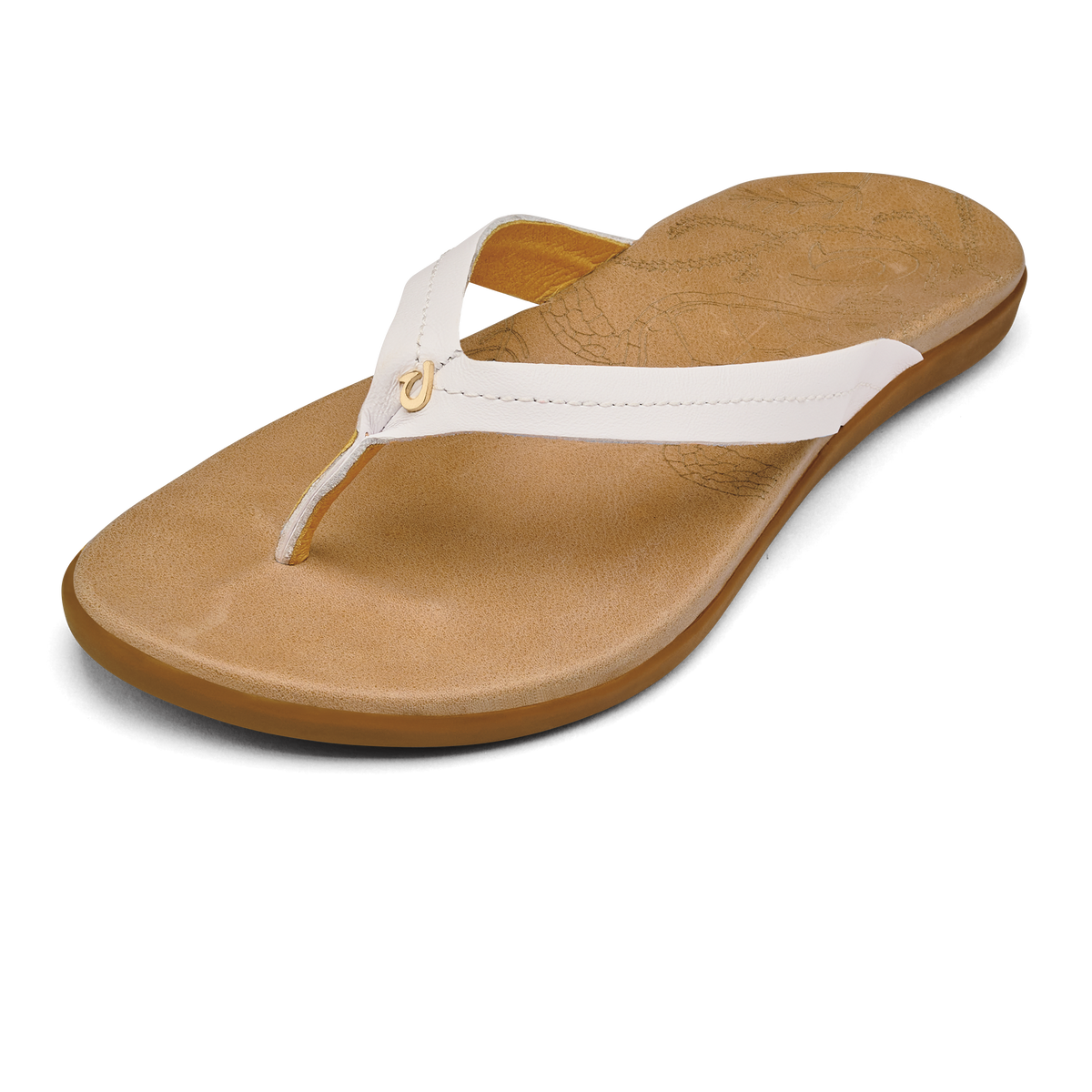 Honu Women's Leather Beach Sandals - Bright White / Golden Sand