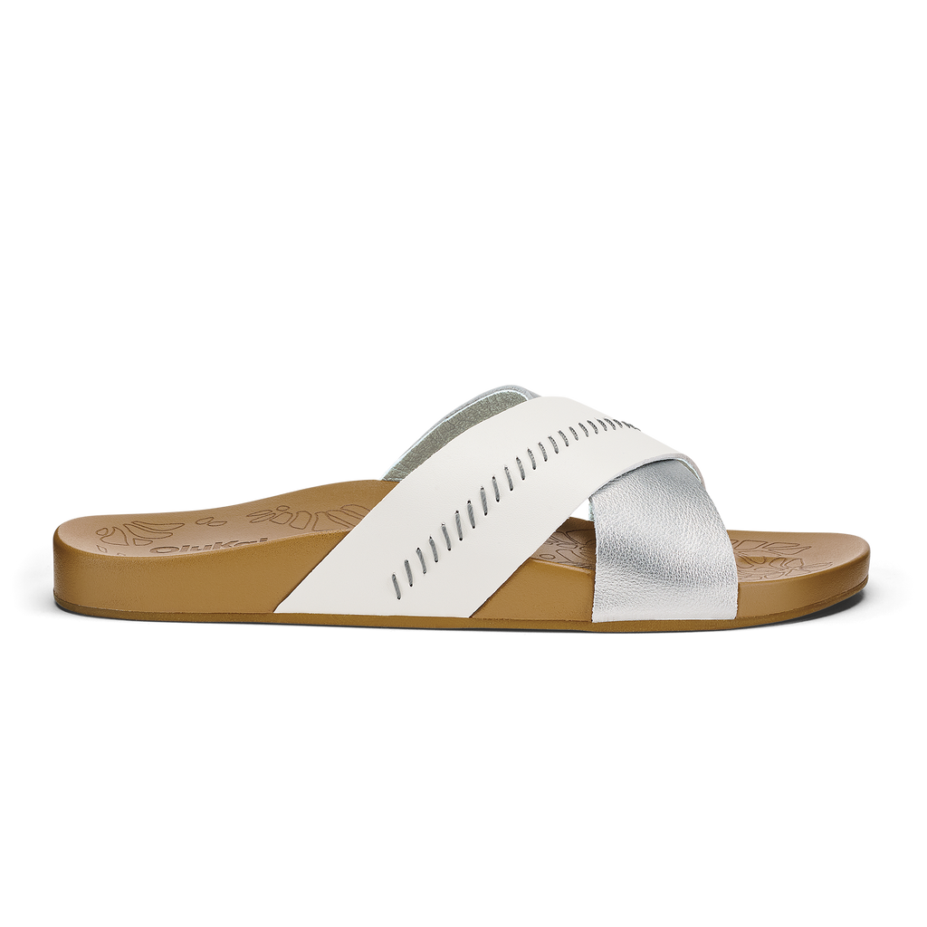 Kipea Olu Women's Leather Slide Sandals - Silver / Sahara