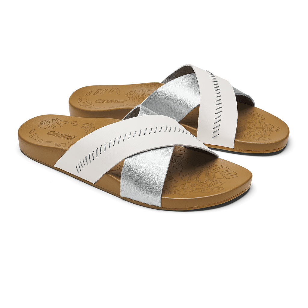 Kipea Olu Women's Leather Slide Sandals - Silver / Sahara