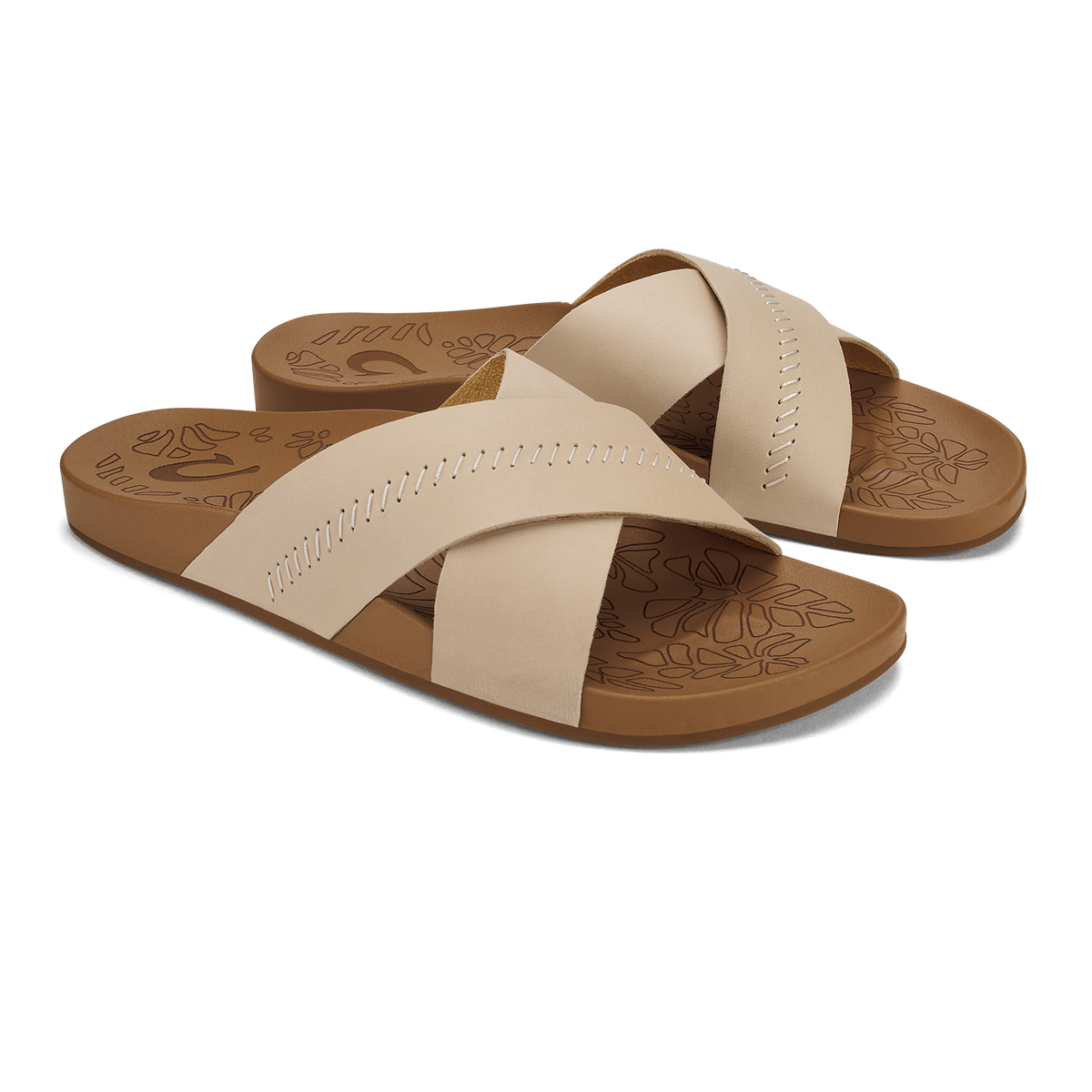Kipea Olu Women's Leather Slide Sandals - Puka / Tan