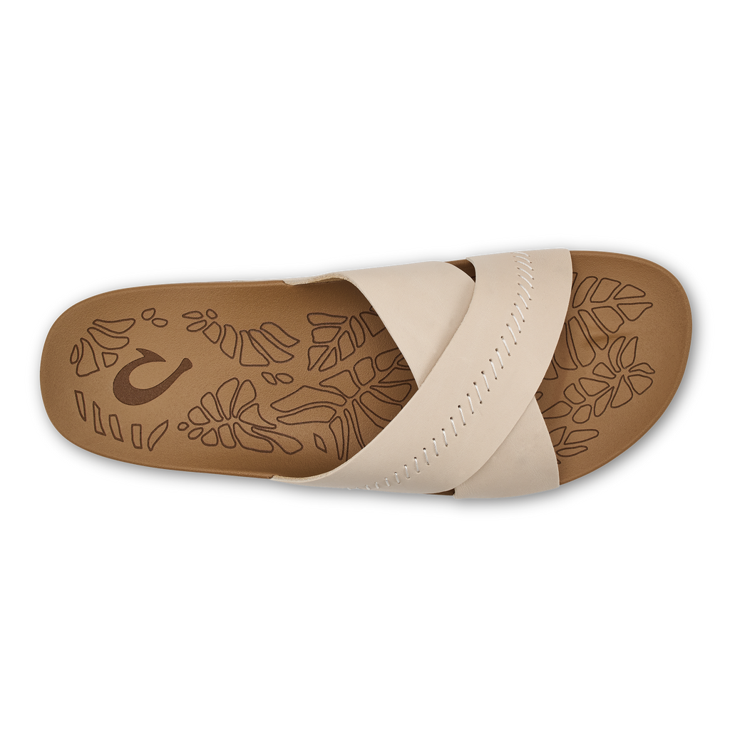 Kipea Olu Women's Leather Slide Sandals - Puka / Tan