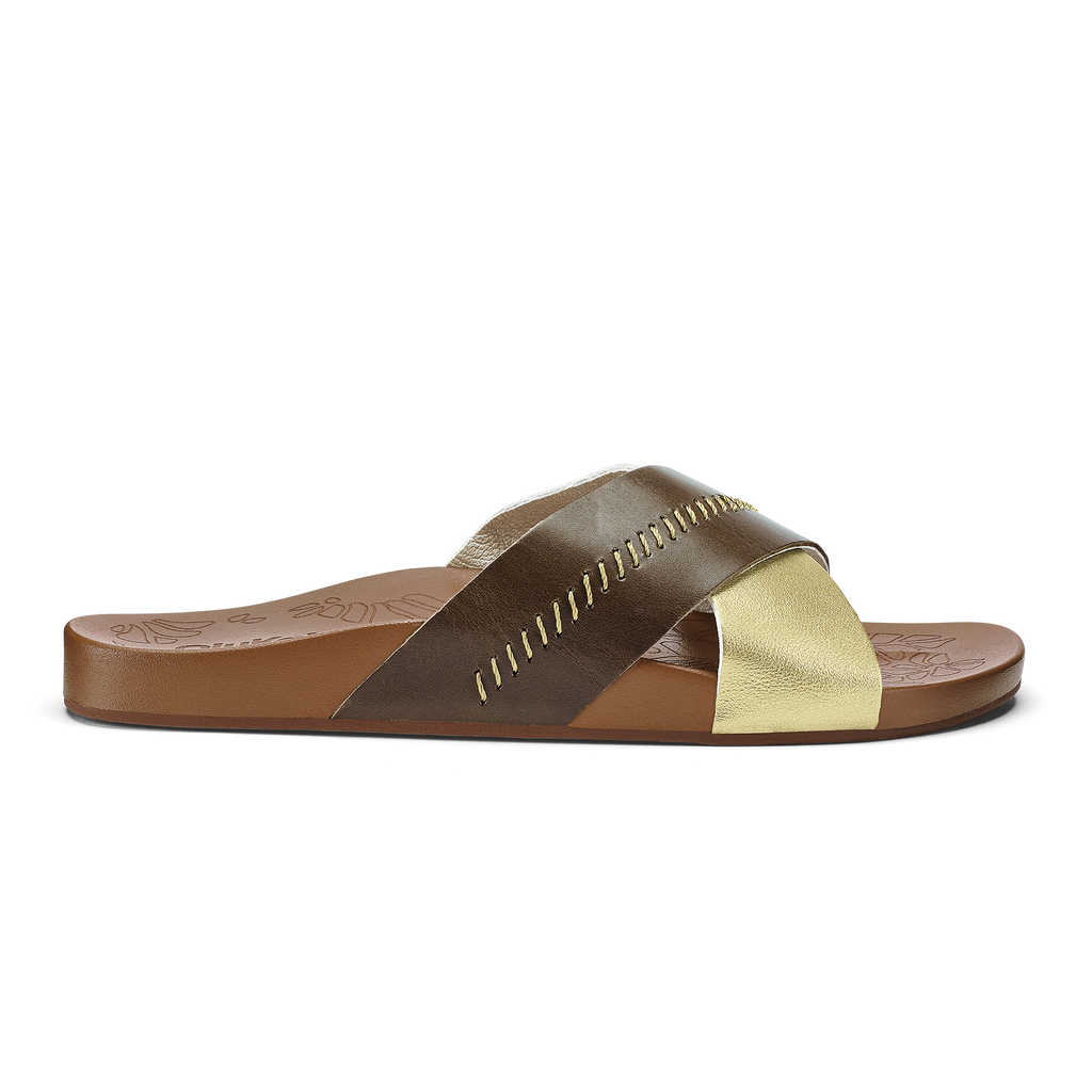 Kipea Olu Women's Leather Slide Sandals - Wheat Gold / Toffee