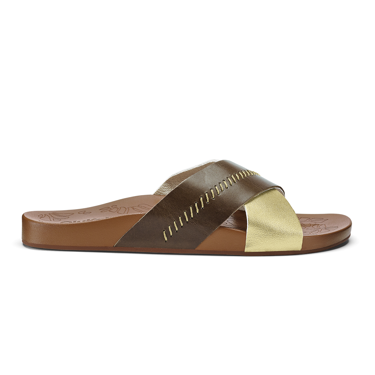 Kipea Olu Women's Leather Slide Sandals - Wheat Gold / Toffee