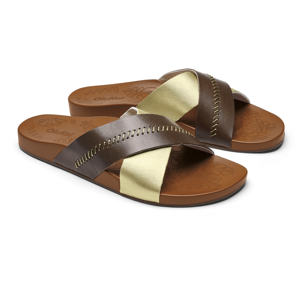 Kipea Olu Women's Leather Slide Sandals - Wheat Gold / Toffee