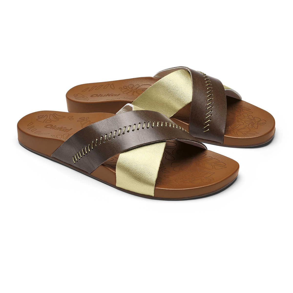 Kipea Olu Women's Leather Slide Sandals - Wheat Gold / Toffee
