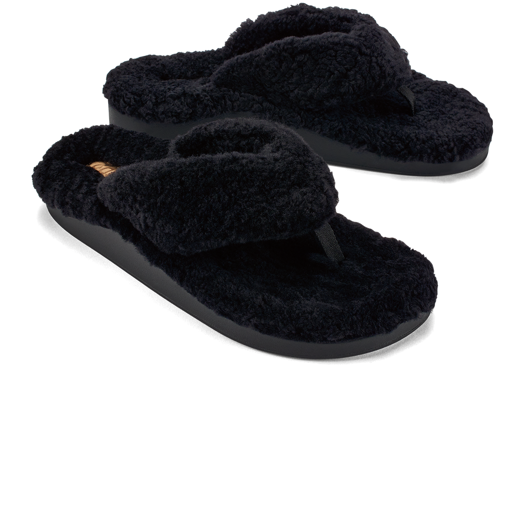 Kipea Heu Women's Fuzzy Slipper Sandals - Black