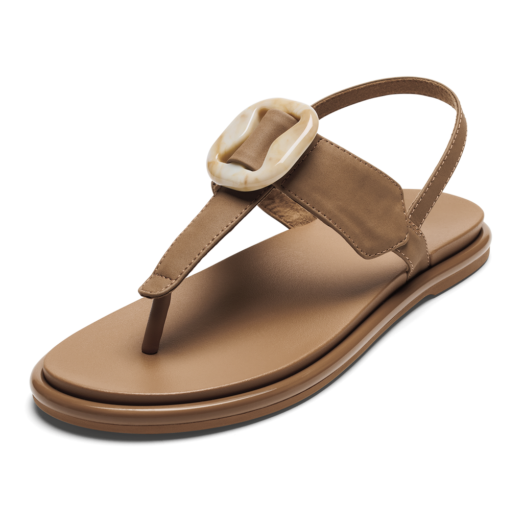 Lai T Bar Women's Strappy Beach Sandals - Tan / Tan