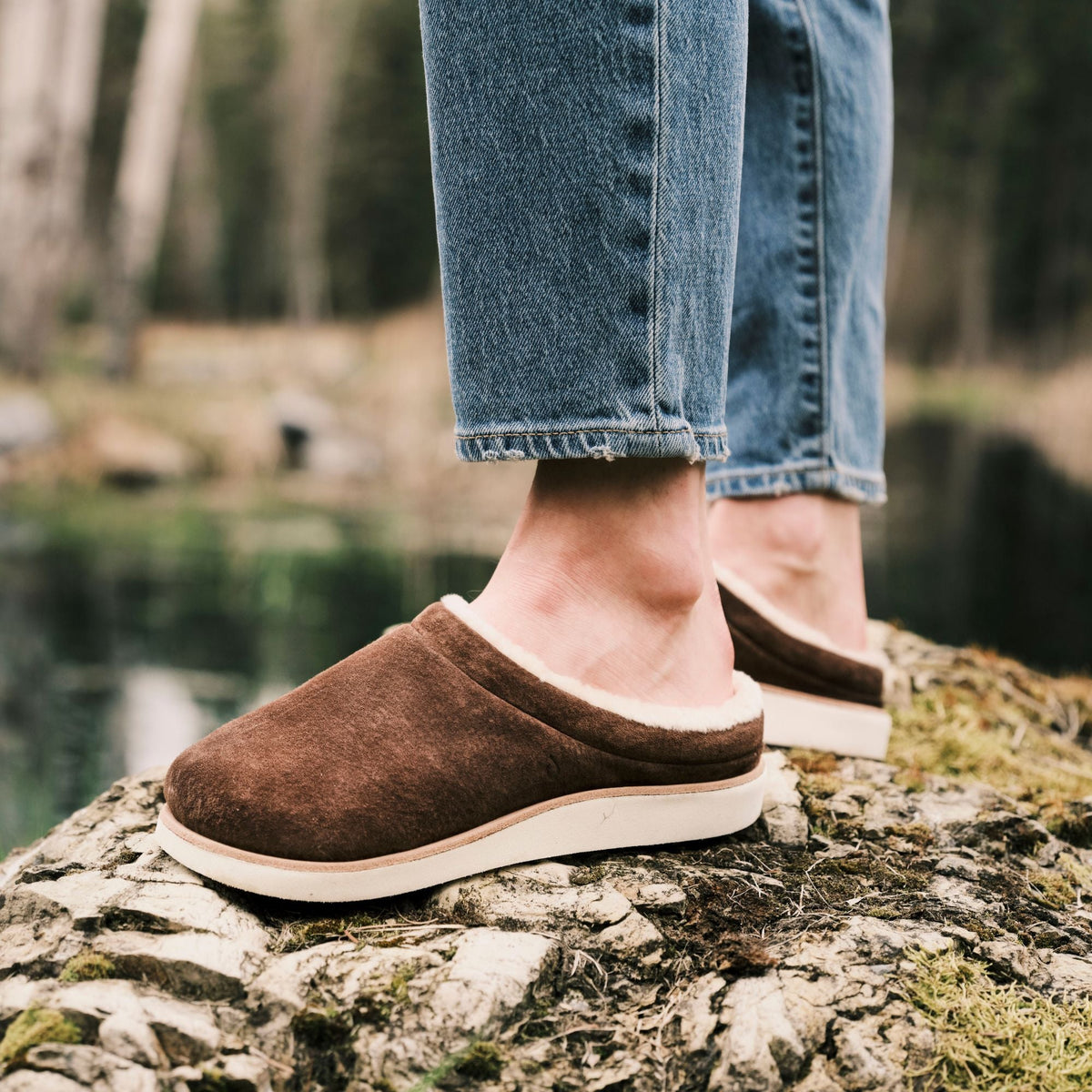 Mani Women's Leather Mule Slippers - Dark Oak / Golden Sand