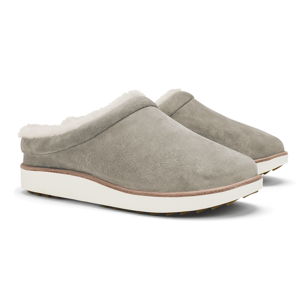 Mani Women's Leather Mule Slippers - Taupe Grey / Golden Sand