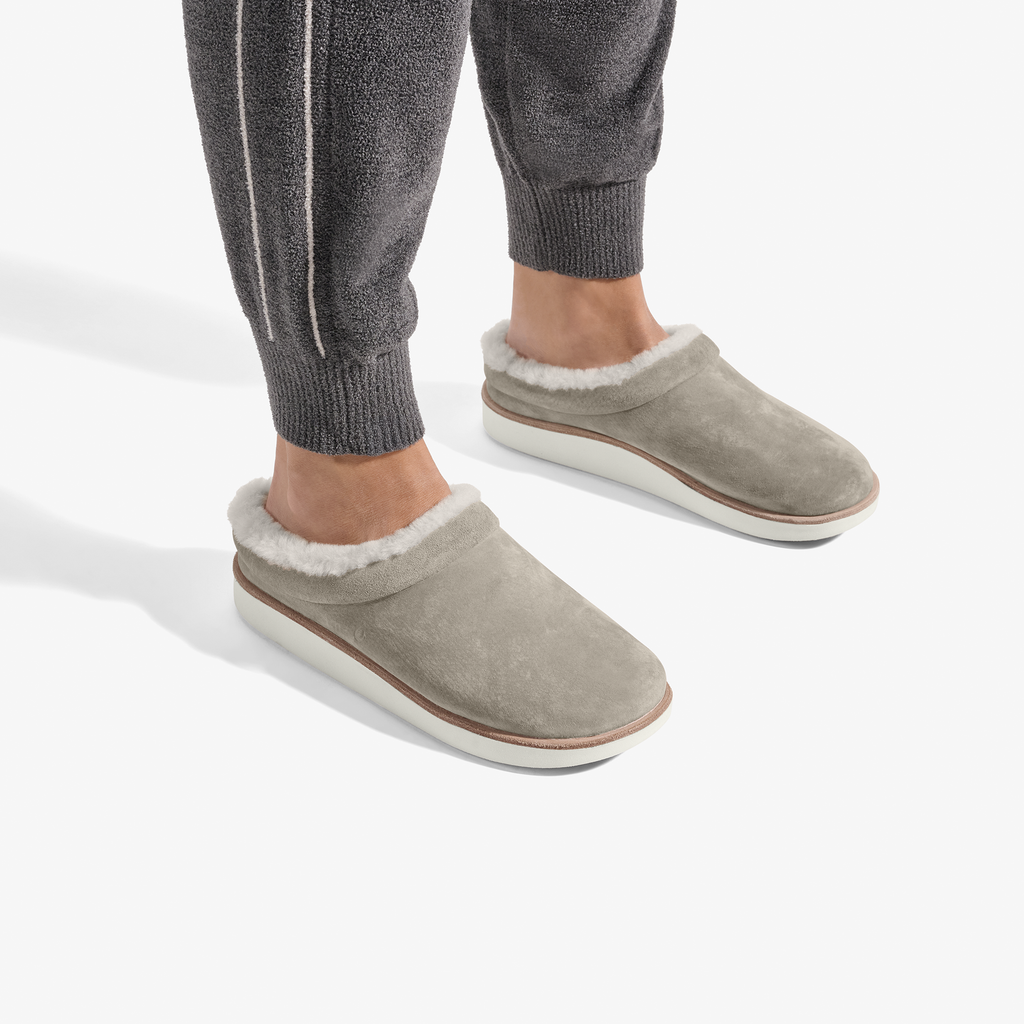 Mani Women's Leather Mule Slippers - Taupe Grey / Golden Sand