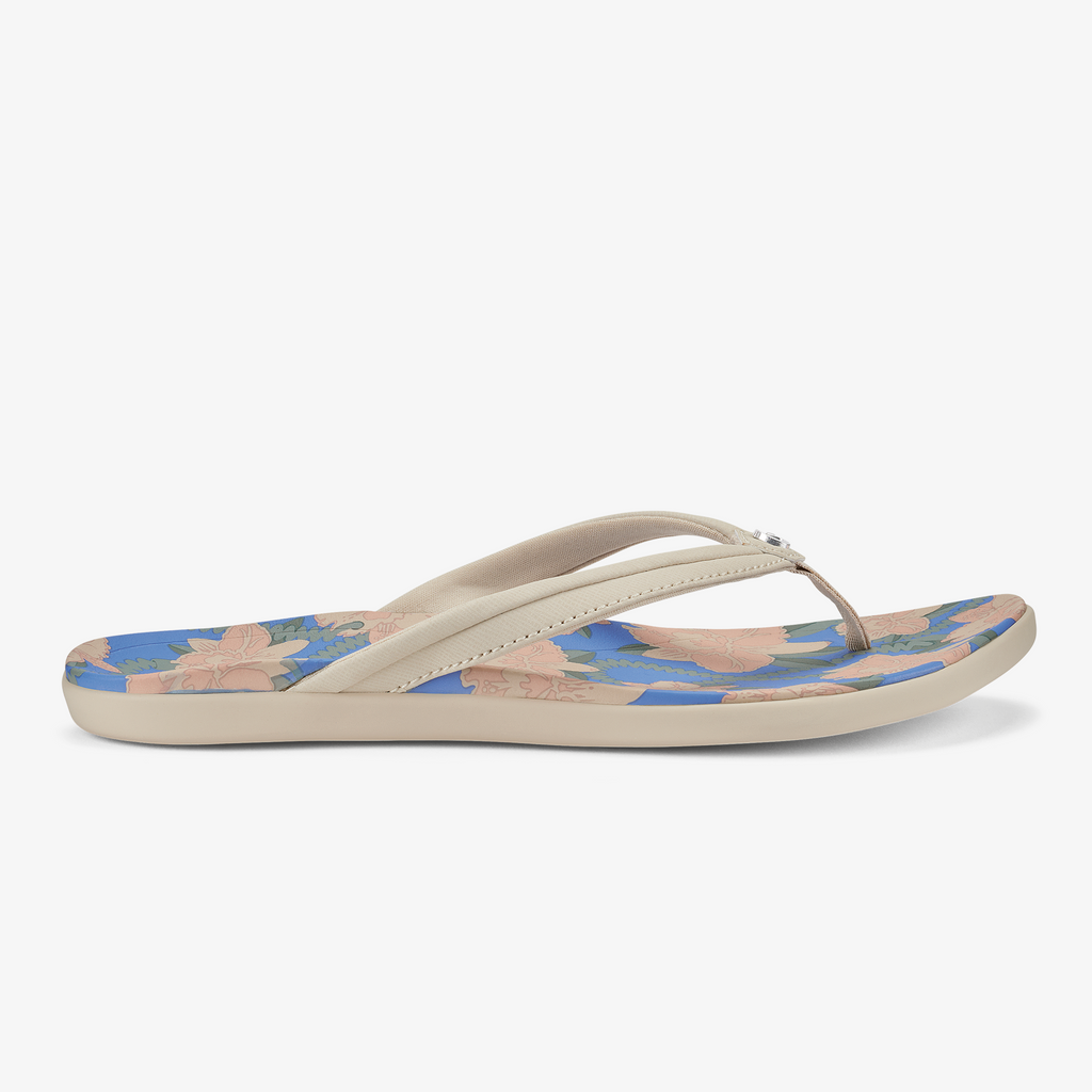 Hoopio Malua Women's Beach Sandals - Tapa / Marine Blue